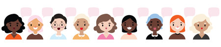 Variety of vector illustrated female character faces.のイラスト素材