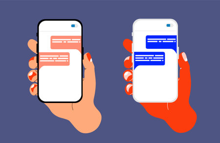 Solid colour hands and phones. Vector illustrated infographics.のイラスト素材