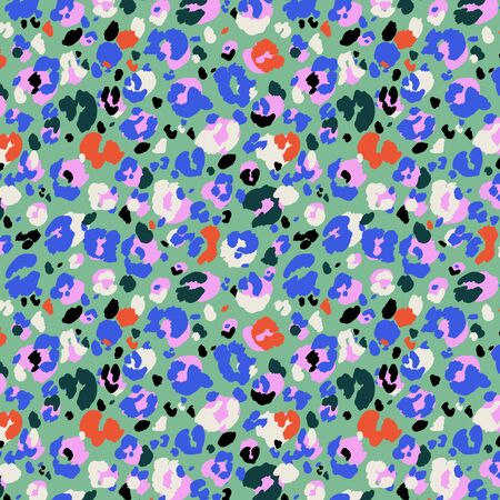 Leopard skin pattern seamless. Trendy leo texture. Vibrant vector design for web and print. Textile, fabric and wallpaper art. Hand drawn vector illustration. Modern colour combination.のイラスト素材