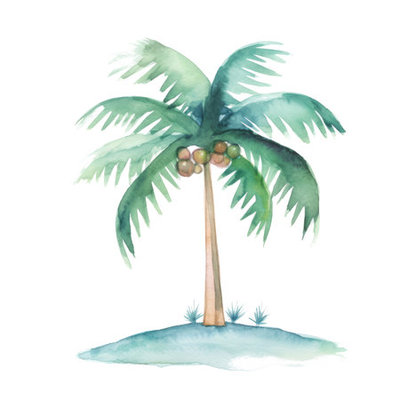 Palm tree isolated on white background. Watercolor hand drawn illustrationの素材