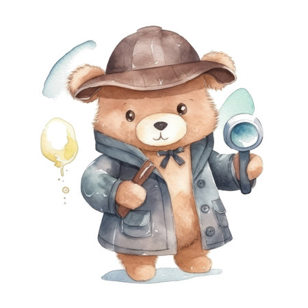 Cute bear in a hat with a backpack. watercolor illustrationの素材