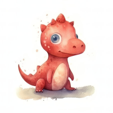 Cute little baby dinosaur isolated on white background. watercolor illustrationの素材