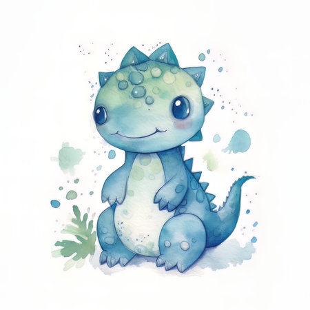 cute watercolor dinosaur on a white background, hand drawn illustrationの素材