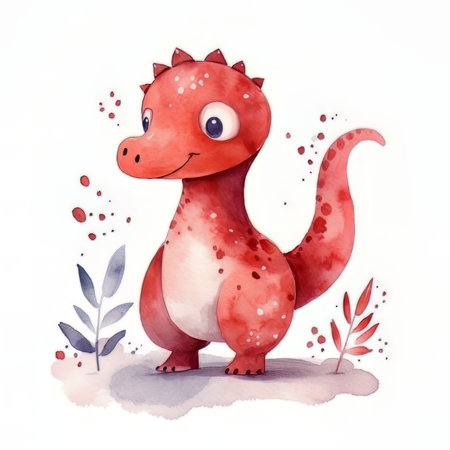 cute cartoon dinosaur. Watercolor illustration isolated on white background.の素材