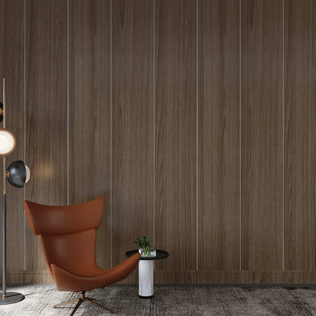 Modern interior with brown armchair and lamp. 3d rendering.の写真素材