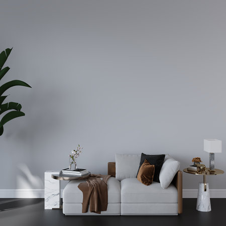 Interior of modern living room with white sofa, 3d renderの写真素材