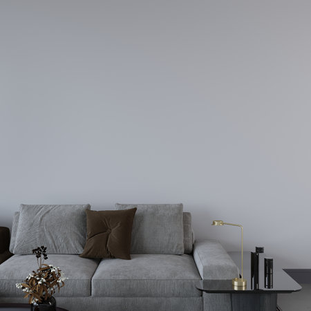 interior of modern living room with gray sofa, 3d renderの写真素材