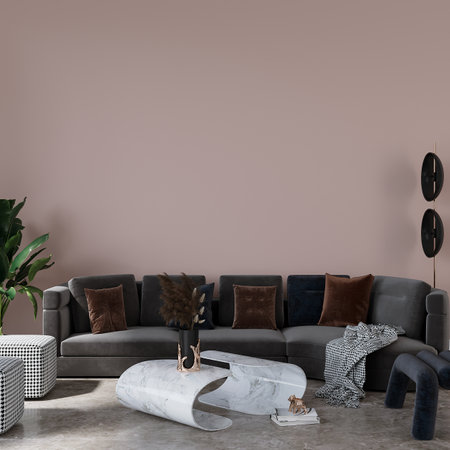 Interior of modern living room with brown sofa, 3d renderの写真素材