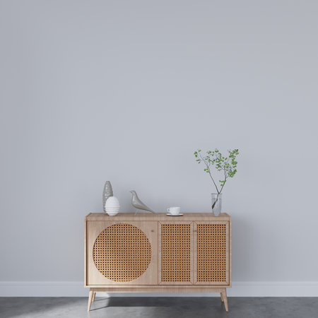 Interior of modern living room with wooden commode. 3d renderの写真素材