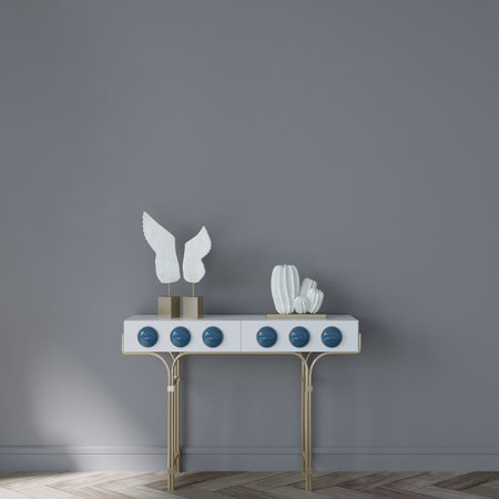 Interior of modern living room with blue and white furniture. 3d renderの写真素材