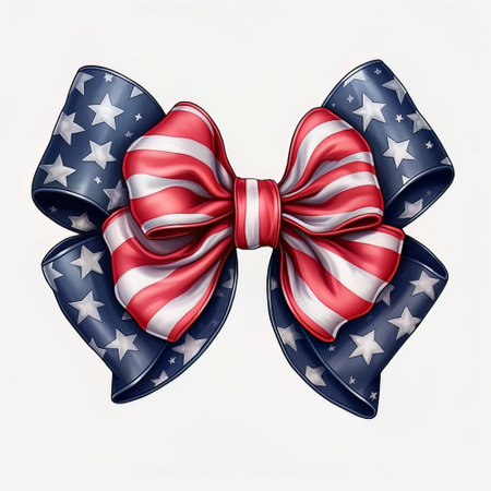 3d rendering of a red and blue bow with stars and stripesの素材