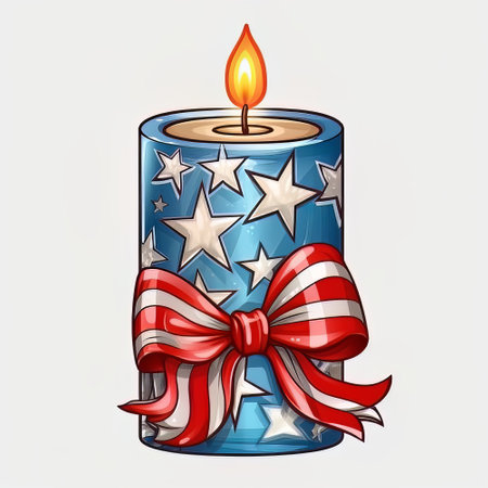 Illustration of a Christmas Candle with a Red Ribbon on a White Backgroundの素材
