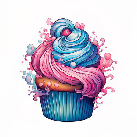 Cupcake with pink and blue frosting. vector illustration.の素材