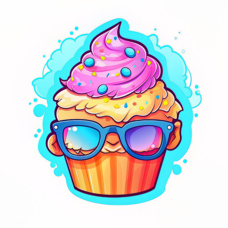 Cute cupcake with sunglasses. vector illustration. cartoon style.の素材