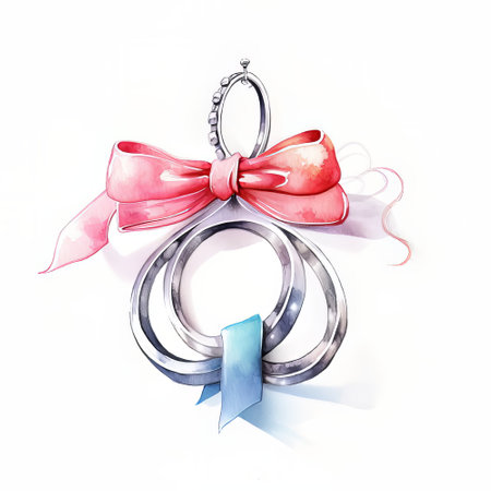 Watercolor illustration of a Christmas wreath with a bow and ribbonの素材