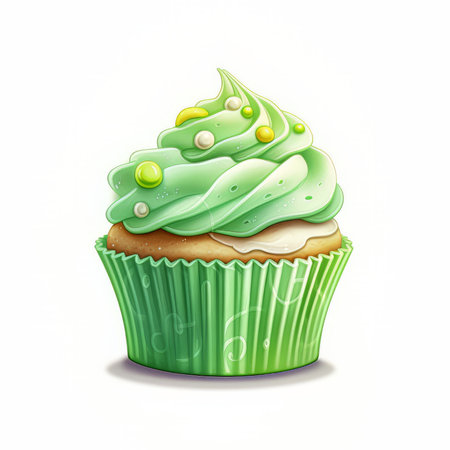 Cupcake with green cream on a white background. vector illustrationの素材