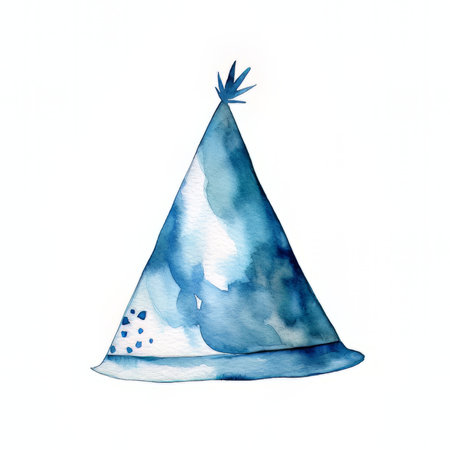 Hand drawn watercolor illustration of a blue hat. Isolated on white background.の素材