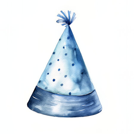 Birthday hat isolated on white background. Watercolor hand drawn illustrationの素材