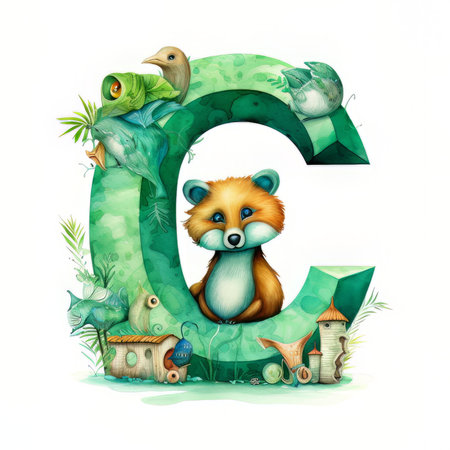 Font design for letter G with animals on white background - illustration for childrenの素材
