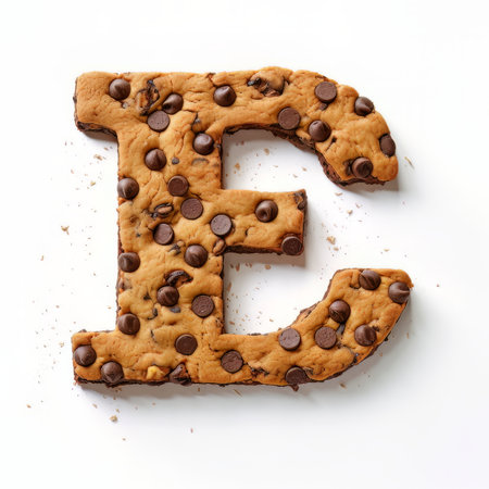alphabet made from chocolate chip cookies on white background, letter eの素材