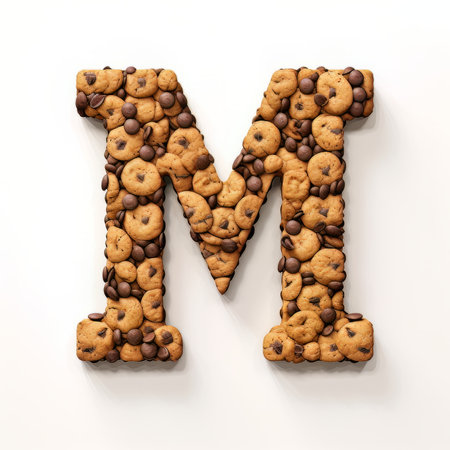 Letter M made of chocolate chip cookies. 3D Rendering.の素材