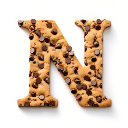 Letter N chocolate cookies isolated on white background. Alphabet from cookies.の素材