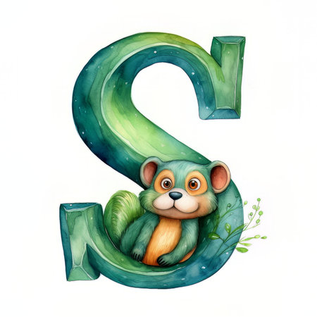 Alphabet letter Q with cute cartoon monkey. Watercolor illustration.の素材