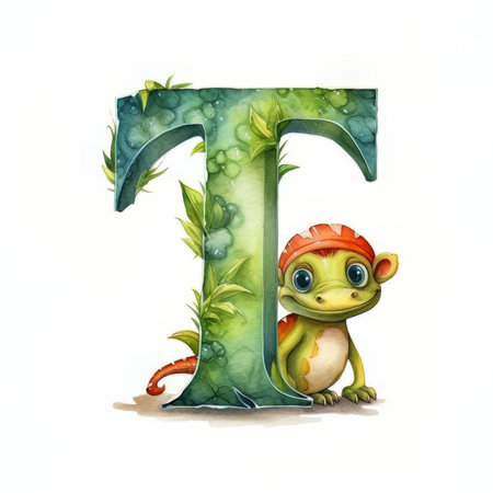 cartoon animal alphabet - letter T with frog isolated on white background - illustration for childrenの素材