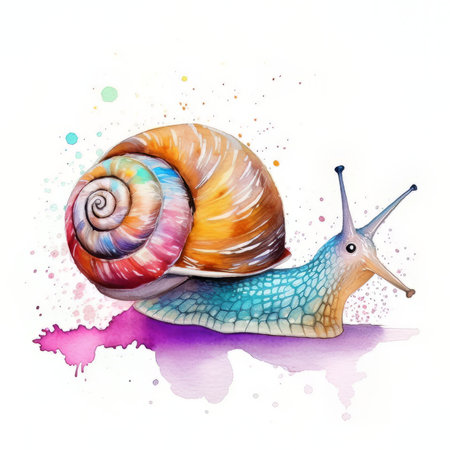 Watercolor snail isolated on white background. Hand drawn vector illustration.の素材