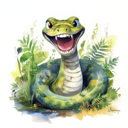 watercolor illustration of a snake in the grass. high quality illustrationの素材