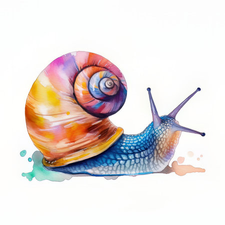 watercolor snail isolated on white background, hand drawn illustration, clip artの素材