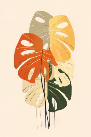 Monstera leafs in pastel colors. Hand drawn vector illustration.の素材