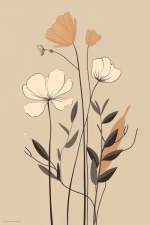 Vintage floral background with poppies. Hand drawn vector illustration.の素材