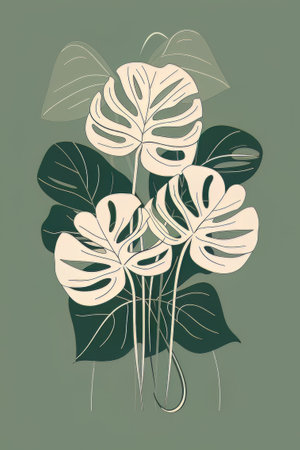 Monstera leaves in vintage style. Hand drawn vector illustration. retro style.の素材
