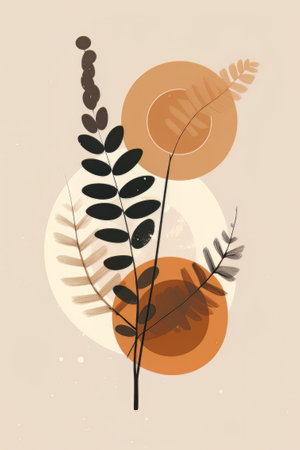 Abstract background with geometric shapes and leaves. Vector hand drawn illustration.の素材
