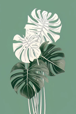 Tropical monstera leaves on a green background. vector illustration.の素材