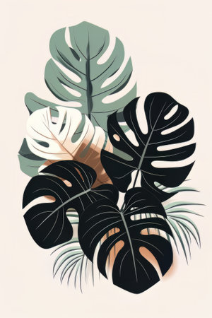 Tropical monstera leaves. Vector illustration in trendy flat styleの素材