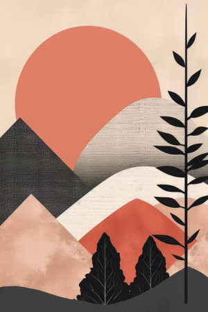 Creative abstract background with geometric shapes and plants. minimalist design.の素材