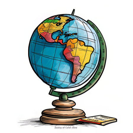 Hand drawn school globe and book. Vector illustration in sketch style.の素材