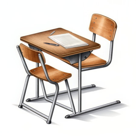 school table and chair isolated on a white background. 3d renderの素材