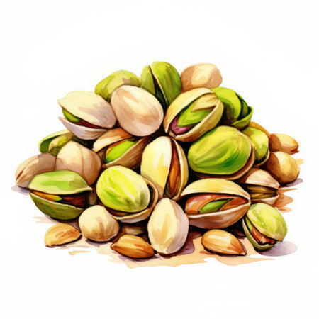 Pistachio nuts on a white background. watercolor illustrationの素材