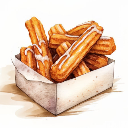 Churros in a box on a white background. watercolor illustrationの素材