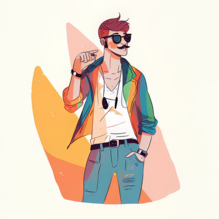 Hipster guy in sunglasses and colorful jacket. vector illustration.の素材