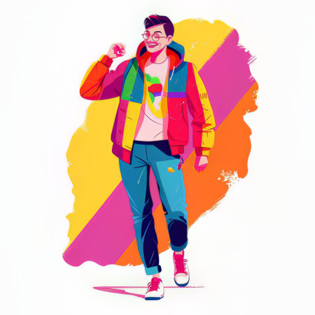 Hipster young man in casual clothes with backpack. vector illustration.の素材