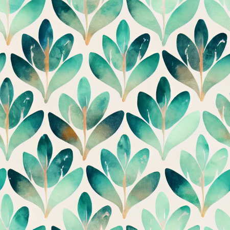 Seamless pattern with watercolor leaves. Hand drawn illustration.の素材