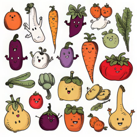 Vegetables doodle set. Hand drawn vector illustration.の素材