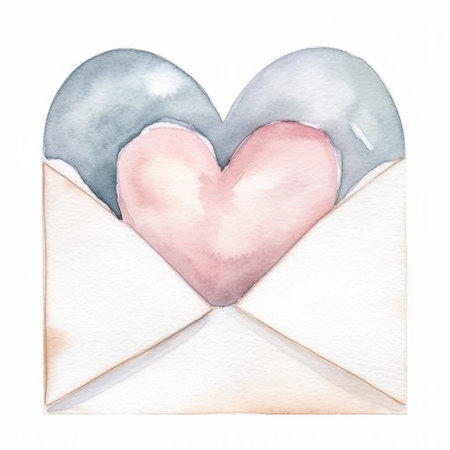 Watercolor envelope with hearts on a white background. hand drawn illustrationの素材