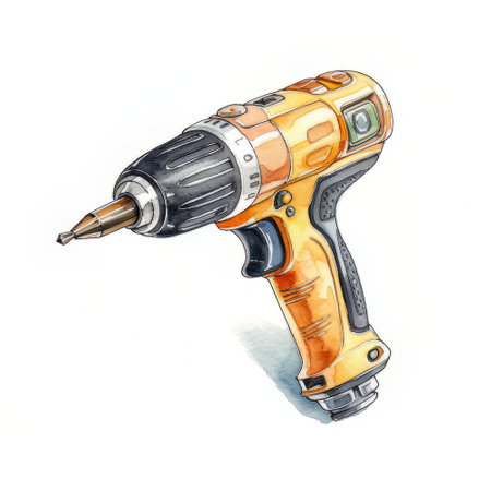 Cordless screwdriver. Hand drawn watercolor illustration on white backgroundの素材