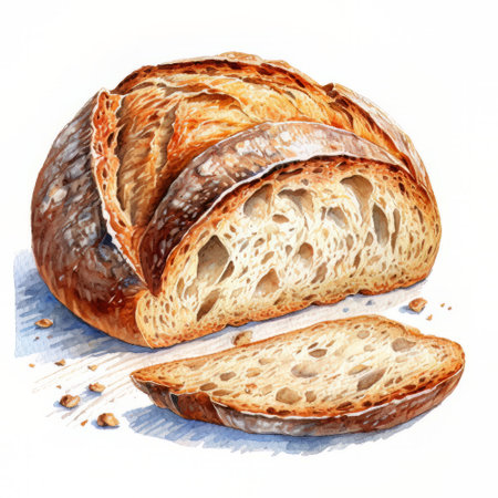 Sliced bread on a white background. Watercolor illustration.の素材