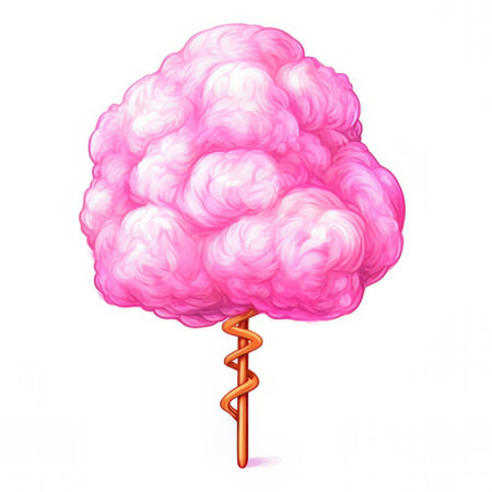 Illustration of a pink brain with an orange corkscrew on a white backgroundの素材